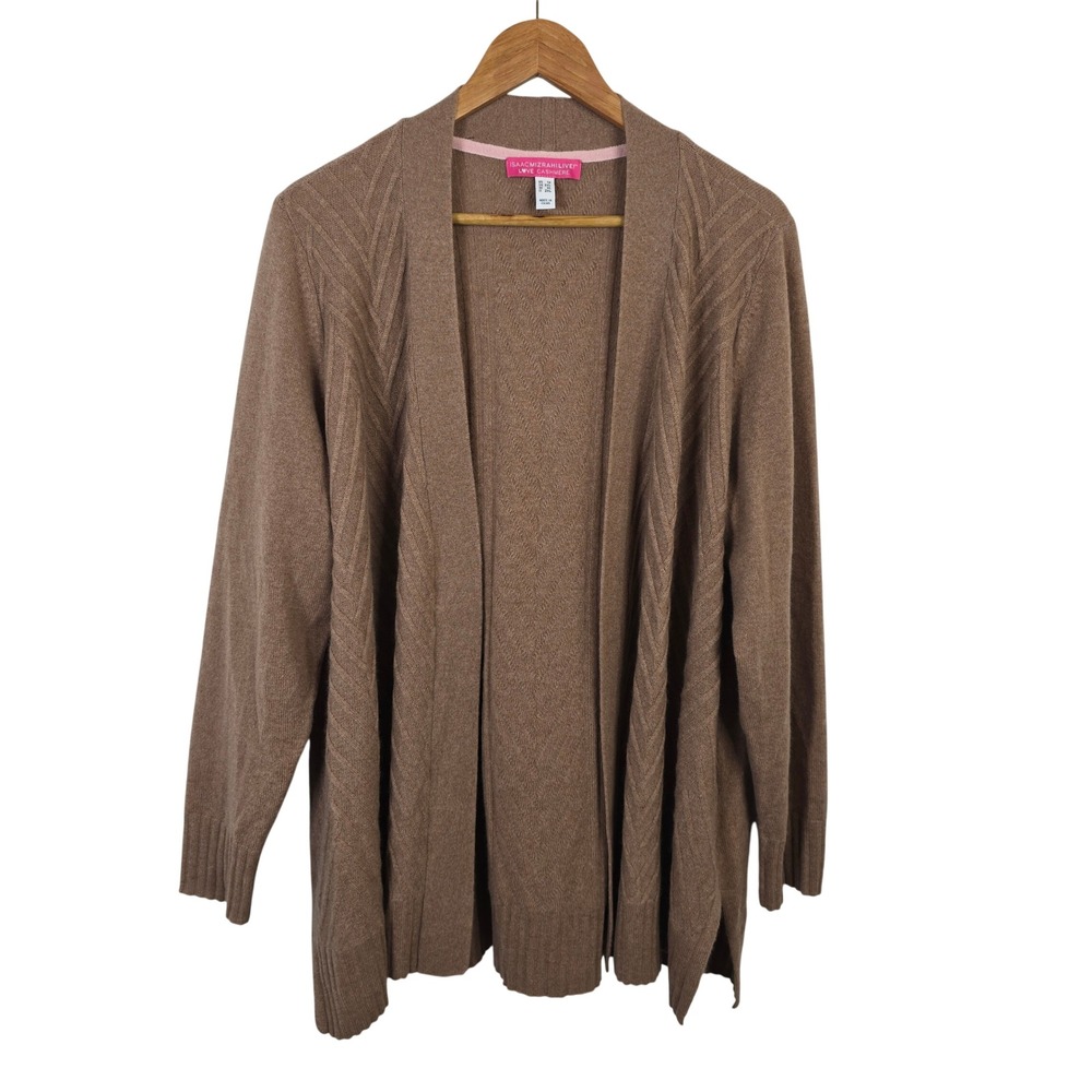 Isaac Mizrahi Live Love Cashmere Brown Open Front Cardigan Sweater 1X Plus Size